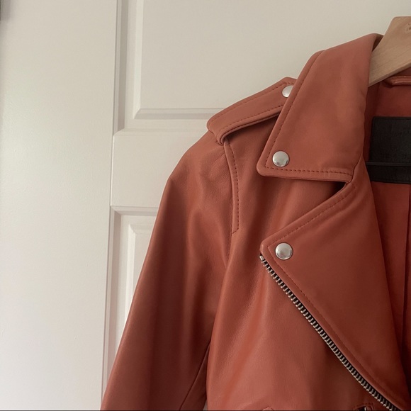 All Saints Balfern Leather Biker Jacket Rose Wood - Picture 11 of 11